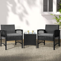 Garden Patio Furniture Outdoor Bistro Set Dining Chairs Setting 3 Piece Wicker garden supplies Kings Warehouse