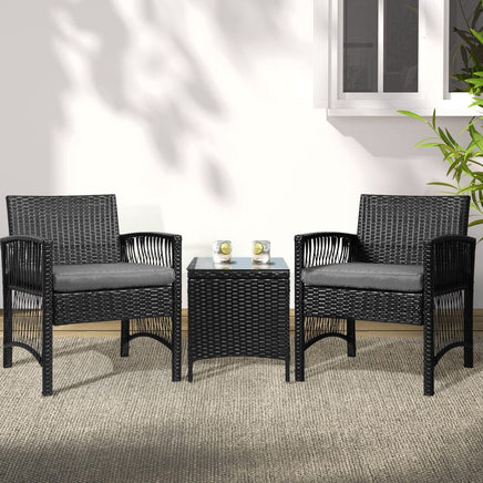 Garden Patio Furniture Outdoor Bistro Set Dining Chairs Setting 3 Piece Wicker garden supplies Kings Warehouse