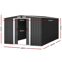 Garden Shed Outdoor Storage Sheds 2.58x3.14x2.02M Workshop Metal Base Grey garden sheds Kings Warehouse