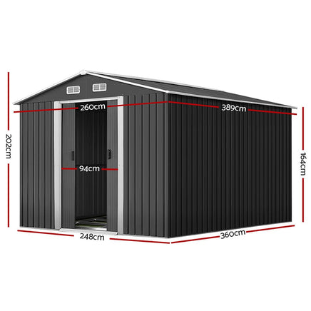 Garden Shed Outdoor Storage Sheds 2.6x3.9x2M Workshop Metal Base Grey garden sheds Kings Warehouse