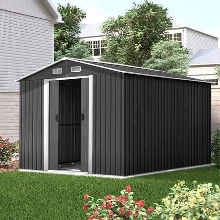 Garden Shed Outdoor Storage Sheds 2.6x3.9x2M Workshop Metal Base Grey garden sheds Kings Warehouse