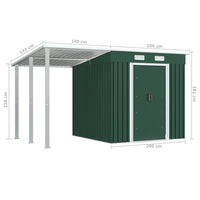 Garden Shed with Extended Roof Green 346x193x181 cm Steel garden sheds Kings Warehouse 