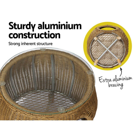 Garden Side Table Coffee Pet Bed Wicker Indoor Outdoor Furniture Patio Desk garden supplies KingsWarehouse