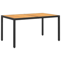 Garden Table 150x90x75 cm Acacia Wood and Poly Rattan Black