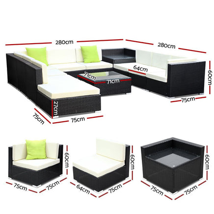 Gardeon 11PC Sofa Set with Storage Cover Outdoor Furniture Wicker Furniture > Outdoor Kings Warehouse