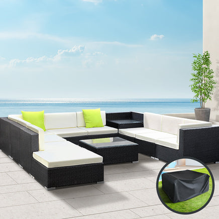 Gardeon 11PC Sofa Set with Storage Cover Outdoor Furniture Wicker Furniture > Outdoor Kings Warehouse