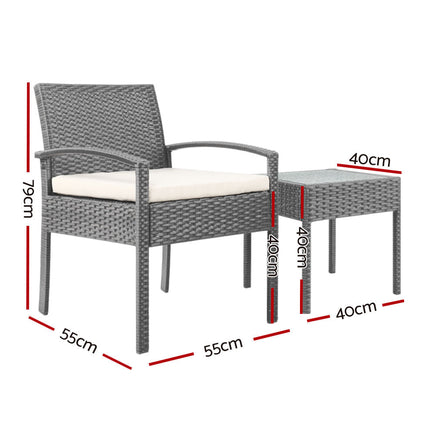 Gardeon 3-piece Outdoor Set - Grey Furniture > Outdoor Kings Warehouse