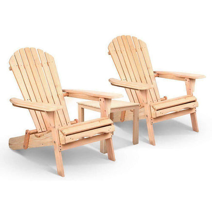 Gardeon 3 Piece Wooden Outdoor Beach Chair and Table Set Kings Warehouse
