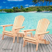 Gardeon 3 Piece Wooden Outdoor Beach Chair and Table Set Kings Warehouse