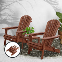Gardeon 3PC Outdoor Setting Beach Chairs Table Wooden Adirondack Lounge Garden Kings Warehouse