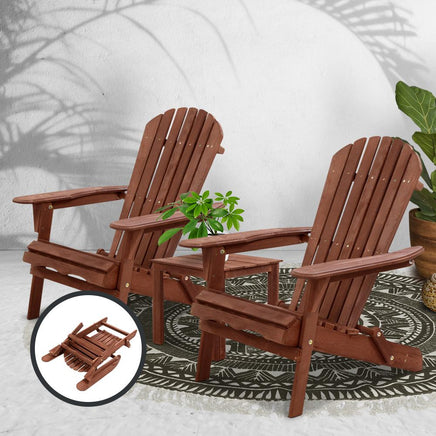 Gardeon 3PC Outdoor Setting Beach Chairs Table Wooden Adirondack Lounge Garden Kings Warehouse