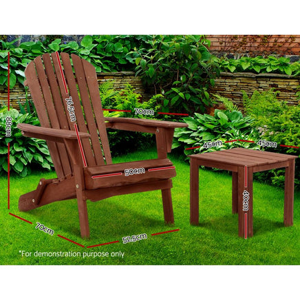 Gardeon 3PC Outdoor Setting Beach Chairs Table Wooden Adirondack Lounge Garden Kings Warehouse