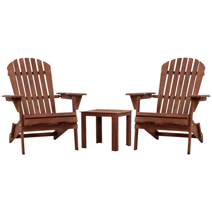 Gardeon 3PC Outdoor Setting Beach Chairs Table Wooden Adirondack Lounge Garden Kings Warehouse