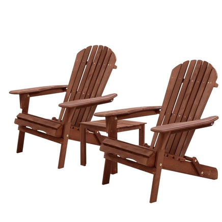 Gardeon 3PC Outdoor Setting Beach Chairs Table Wooden Adirondack Lounge Garden Kings Warehouse