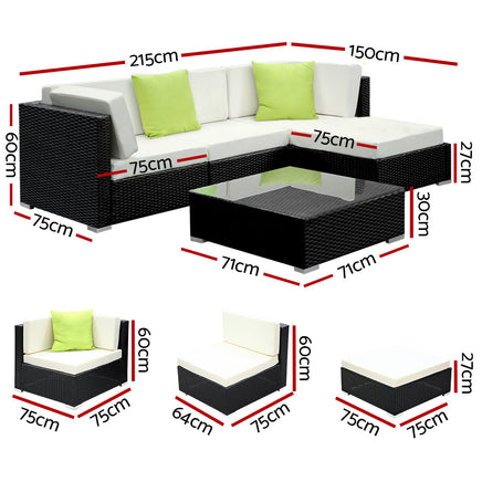Gardeon 5PC Outdoor Furniture Sofa Set Wicker Garden Patio Pool Lounge Furniture > Outdoor Kings Warehouse