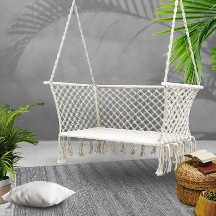 Gardeon Camping Hammock Chair Patio 2 Person Swing Hammocks Double Portable Cream Home & Garden Kings Warehouse