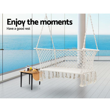 Gardeon Camping Hammock Chair Patio 2 Person Swing Hammocks Double Portable Cream Home & Garden Kings Warehouse