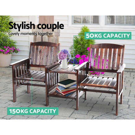 Gardeon Garden Bench Chair Table Loveseat Wooden Outdoor Furniture Patio Park Charcoal Brown Outdoor Furniture Kings Warehouse