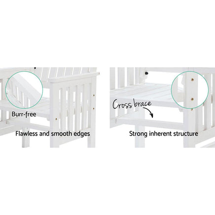 Gardeon Garden Bench Chair Table Loveseat Wooden Outdoor Furniture Patio Park White Kings Warehouse