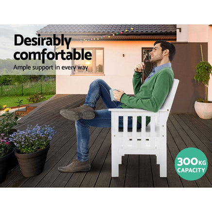 Gardeon Garden Bench Chair Table Loveseat Wooden Outdoor Furniture Patio Park White Kings Warehouse