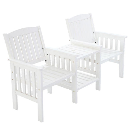 Gardeon Garden Bench Chair Table Loveseat Wooden Outdoor Furniture Patio Park White Kings Warehouse