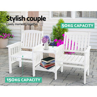 Gardeon Garden Bench Chair Table Loveseat Wooden Outdoor Furniture Patio Park White Kings Warehouse