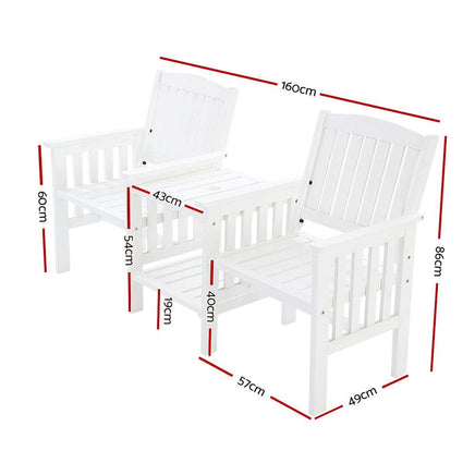 Gardeon Garden Bench Chair Table Loveseat Wooden Outdoor Furniture Patio Park White Kings Warehouse