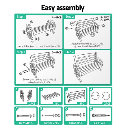 Gardeon Garden Bench Wooden Wagon Chair 3 Seat Outdoor Furniture Backyard Lounge Outdoor Kings Warehouse