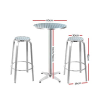 Gardeon Outdoor Bistro Set Bar Table Stools Adjustable Aluminium Cafe 3PC Round Furniture > Bar Stools & Chairs Kings Warehouse 