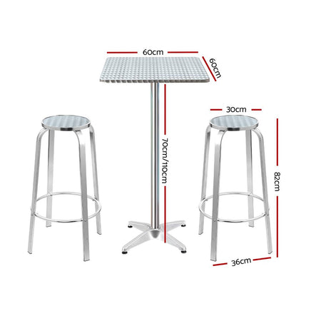Gardeon Outdoor Bistro Set Bar Table Stools Adjustable Aluminium Cafe 3PC Square Furniture > Bar Stools & Chairs Kings Warehouse