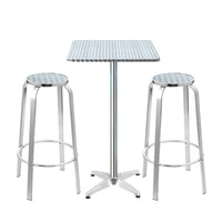 Gardeon Outdoor Bistro Set Bar Table Stools Adjustable Aluminium Cafe 3PC Square Furniture > Bar Stools & Chairs Kings Warehouse
