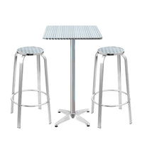 Gardeon Outdoor Bistro Set Bar Table Stools Adjustable Aluminium Cafe 3PC Square Furniture > Bar Stools & Chairs Kings Warehouse 