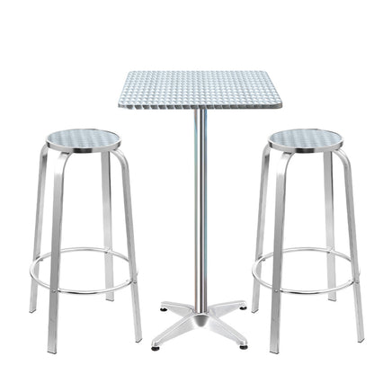 Gardeon Outdoor Bistro Set Bar Table Stools Adjustable Aluminium Cafe 3PC Square Furniture > Bar Stools & Chairs Kings Warehouse