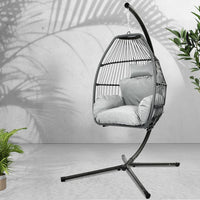 Gardeon Outdoor Furniture Egg Hammock Hanging Swing Chair Stand Pod Wicker Grey Outdoor Kings Warehouse 