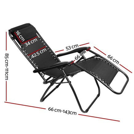 Gardeon Outdoor Portable Recliner - Black Camping Kings Warehouse