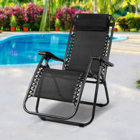 Gardeon Outdoor Portable Recliner - Black Camping Kings Warehouse