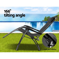 Gardeon Outdoor Portable Recliner - Black Camping Kings Warehouse