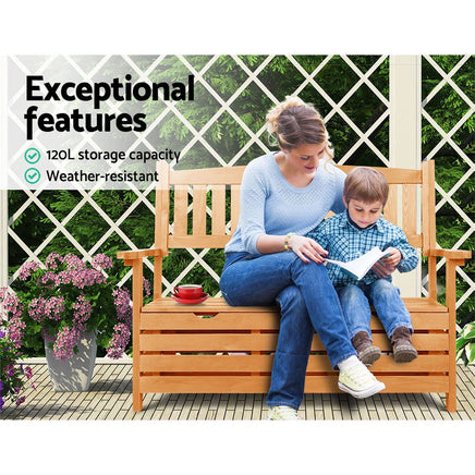 Gardeon Outdoor Storage Bench Box Wooden Garden Chair 2 Seat Timber Furniture Garden Furniture Kings Warehouse