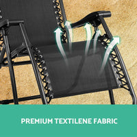 Gardeon Set of 2 Zero Gravity Chairs Reclining Outdoor Furniture Sun Lounge Folding Camping Lounger Black Camping Kings Warehouse