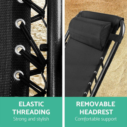 Gardeon Set of 2 Zero Gravity Chairs Reclining Outdoor Furniture Sun Lounge Folding Camping Lounger Black Camping Kings Warehouse