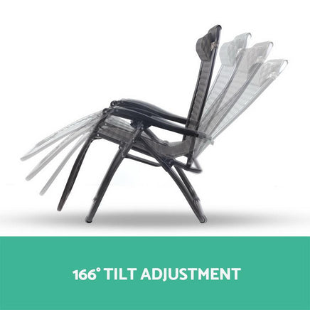 Gardeon Set of 2 Zero Gravity Chairs Reclining Outdoor Furniture Sun Lounge Folding Camping Lounger Grey Camping Kings Warehouse