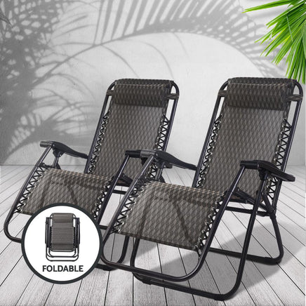 Gardeon Set of 2 Zero Gravity Chairs Reclining Outdoor Furniture Sun Lounge Folding Camping Lounger Grey Camping Kings Warehouse