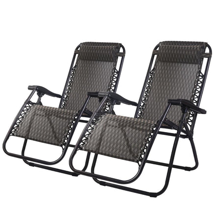 Gardeon Set of 2 Zero Gravity Chairs Reclining Outdoor Furniture Sun Lounge Folding Camping Lounger Grey Camping Kings Warehouse