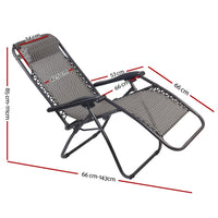Gardeon Set of 2 Zero Gravity Chairs Reclining Outdoor Furniture Sun Lounge Folding Camping Lounger Grey Camping Kings Warehouse