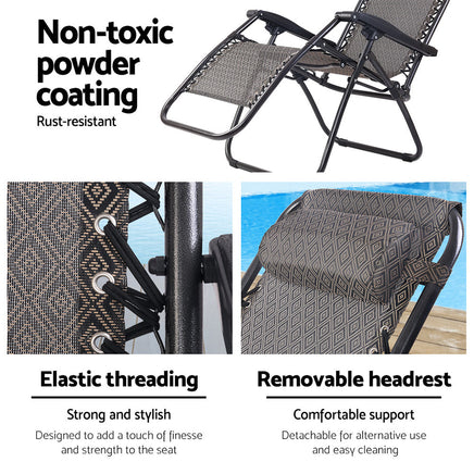 Gardeon Zero Gravity Chair 2PC Reclining Outdoor Sun Lounge Folding Camping Camping Supplies Kings Warehouse