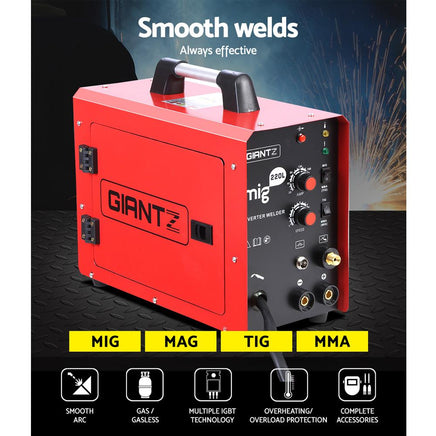 Giantz 220 Amp Inverter Welder MMA MIG DC Gas Gasless Welding Machine Portable Power Tools Kings Warehouse