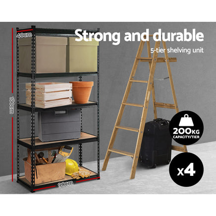 Giantz 4X1.8M Garage Shelving Warehouse Rack Storage Shelves Pallet Racking Black Storage Supplies Kings Warehouse