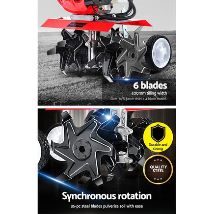 Giantz 72CC Garden Cultivator Tiller Petrol Rotary Hoe 36 Tines Rototiller Kings Warehouse