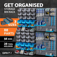 Giantz 88 Parts Wall-Mounted Storage Bin Rack Tool Garage Shelving Organiser Box Kings Warehouse