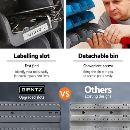 Giantz 88 Parts Wall-Mounted Storage Bin Rack Tool Garage Shelving Organiser Box Kings Warehouse